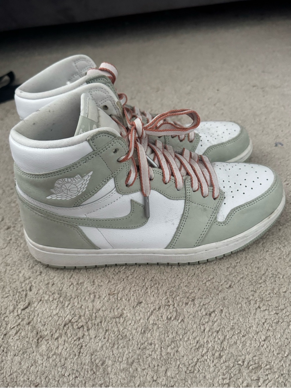 Jordan Women’s High Top Sneakers in White & Sage Green